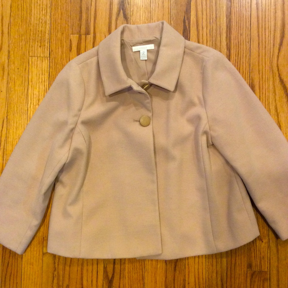 Chico’s Tan Cropped Jacket 3/4 Sleeve size 2 12 14